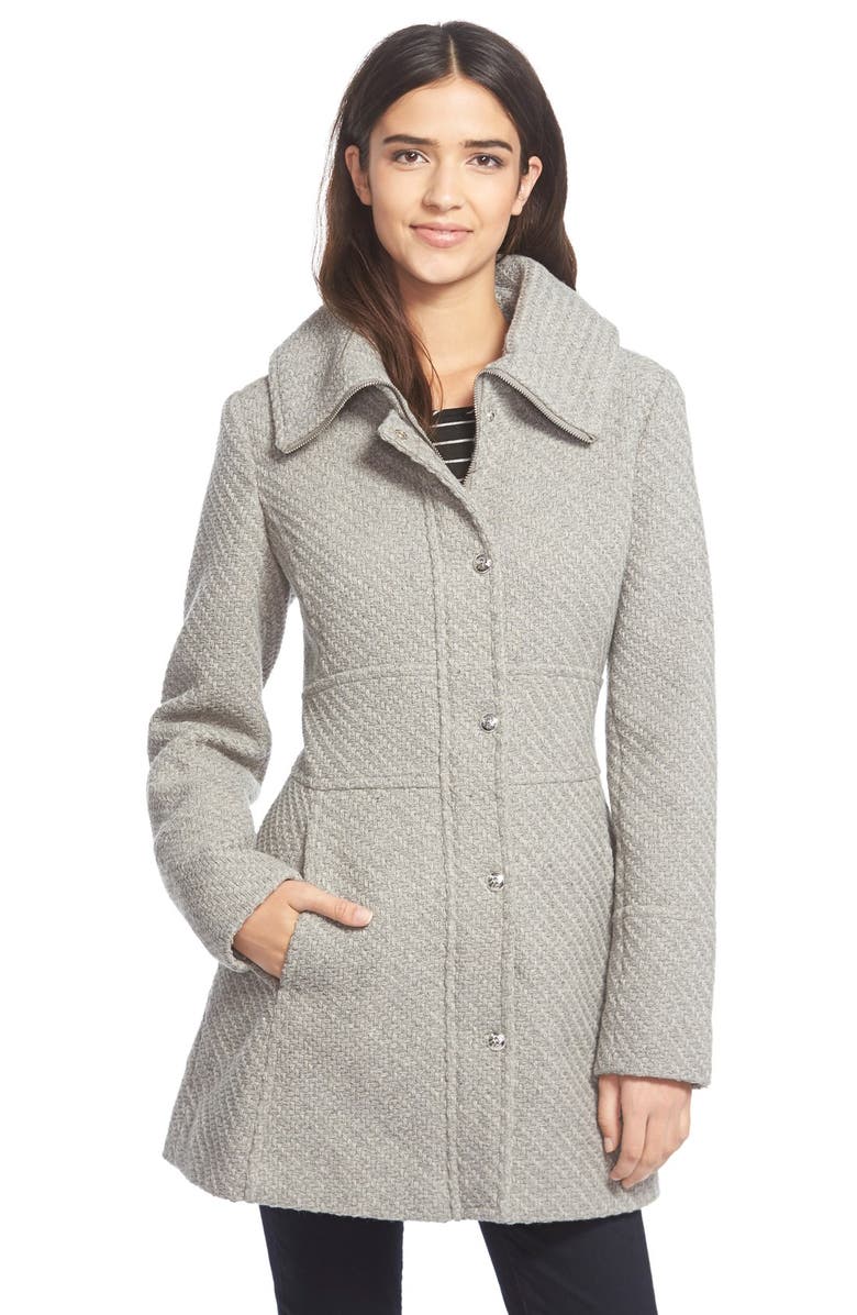 Jessica Simpson Basket Weave Fit & Flare Coat, Main, color, 