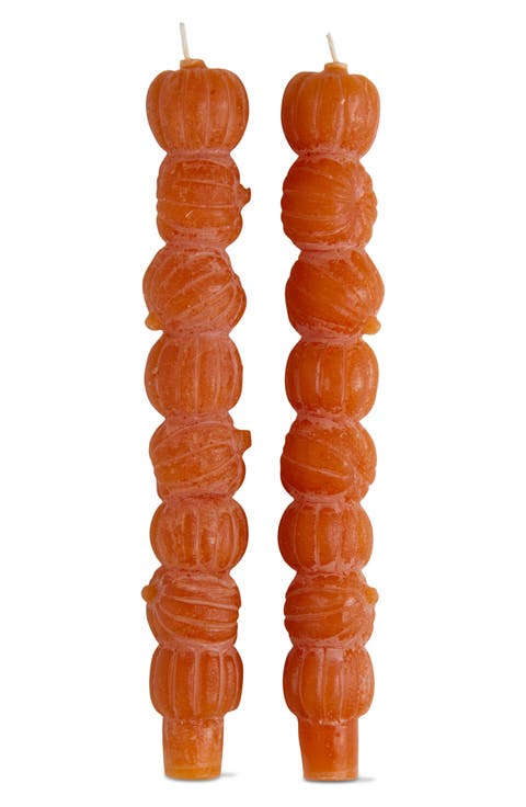 Set of 2 Rustic Pumpkin Taper Candles