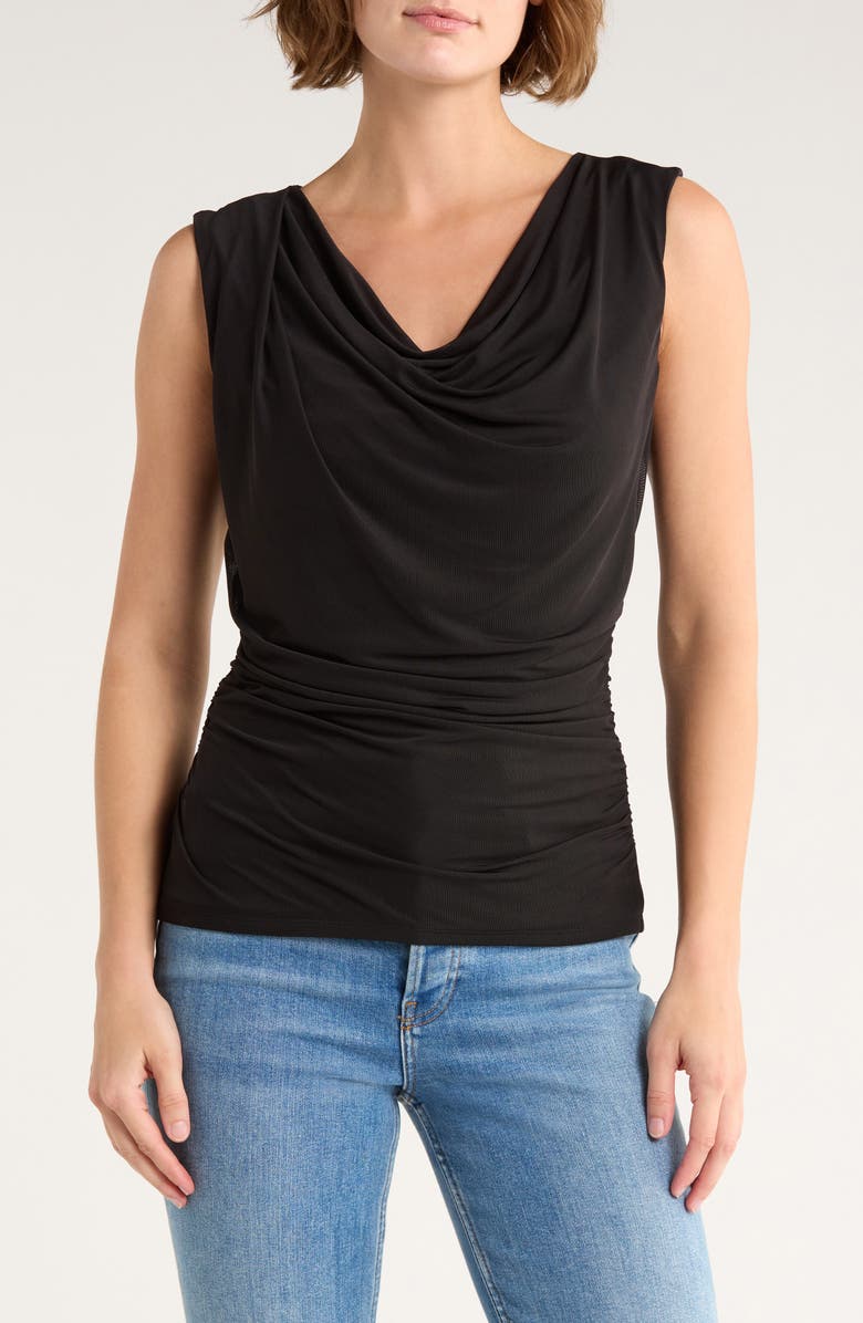 Leith Drape Front Mesh Top, Main, color, Black