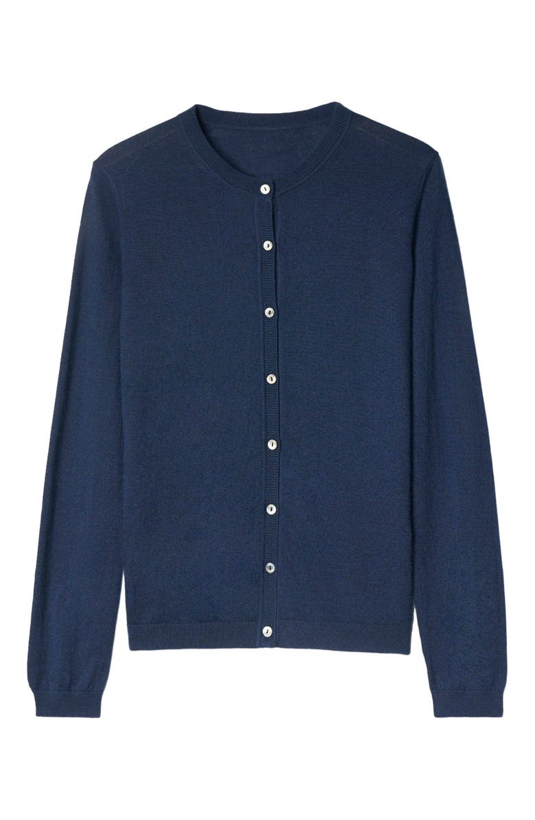 GOBI Mongolian Cashmere Cashmere-Silk Crew Neck Cardigan, Alternate, color, Mood Indigo