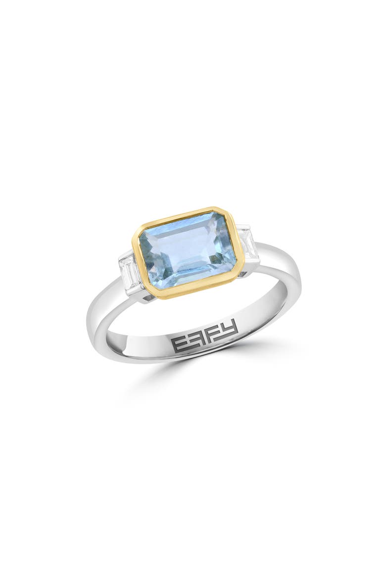 Diamond & Aquamarine Two-Tone Ring, Main, color, BLUE