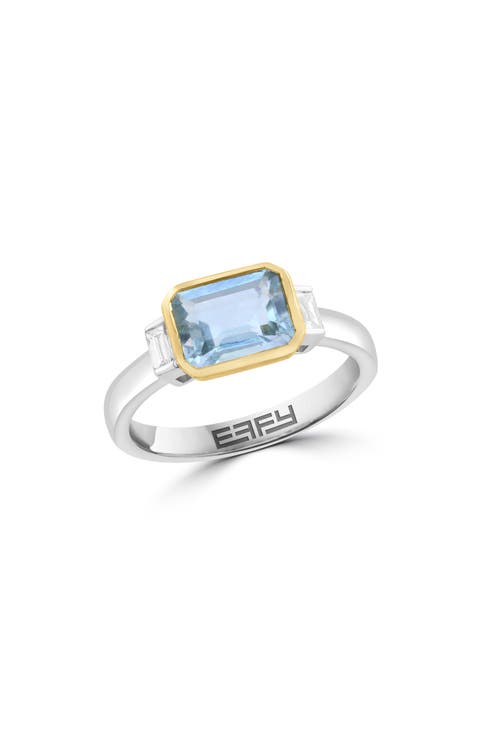 Diamond & Aquamarine Two-Tone Ring