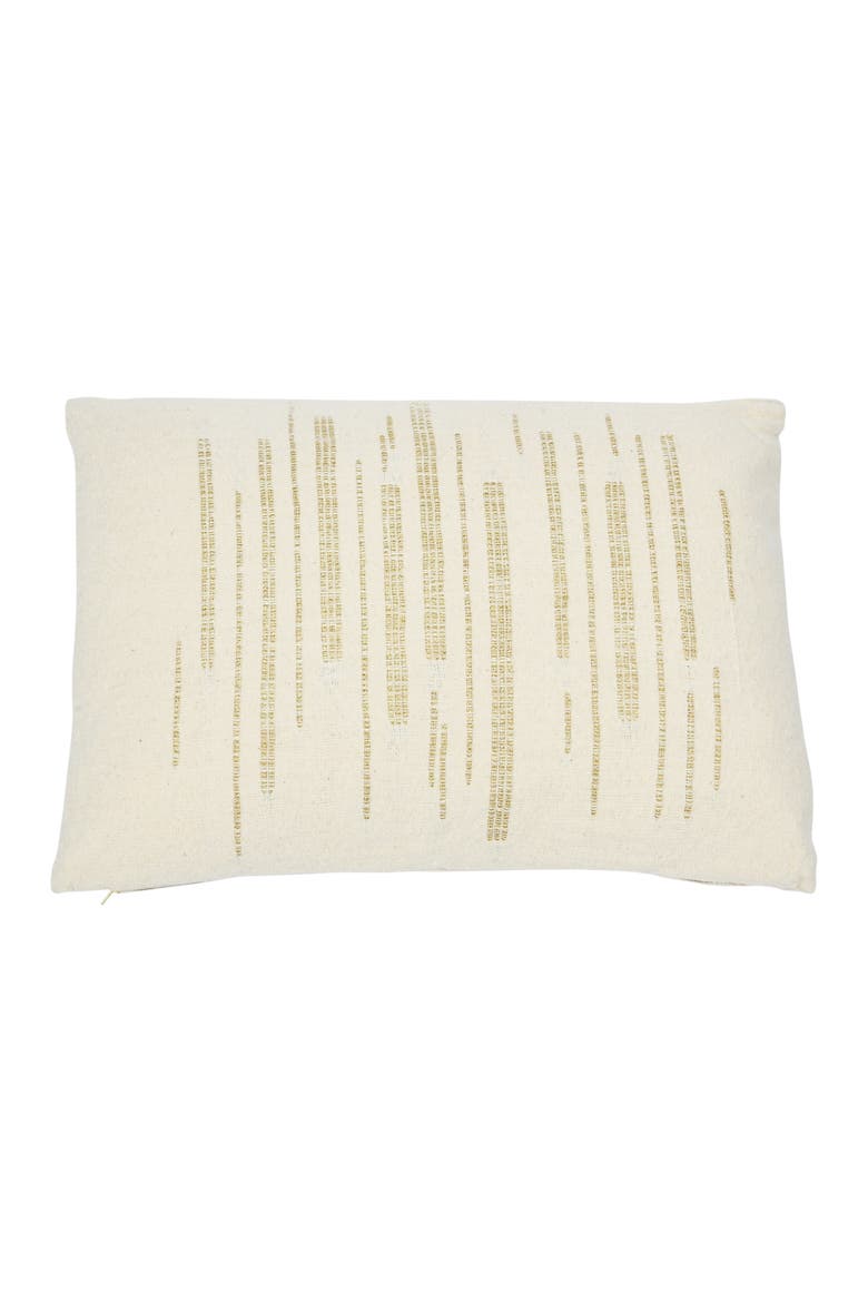 Woven Cotton Slub Lumbar Pillow with Gold Metallic Thread Embroidery, Main, color, Cream