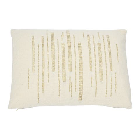 Woven Cotton Slub Lumbar Pillow with Gold Metallic Thread Embroidery, Cover Only