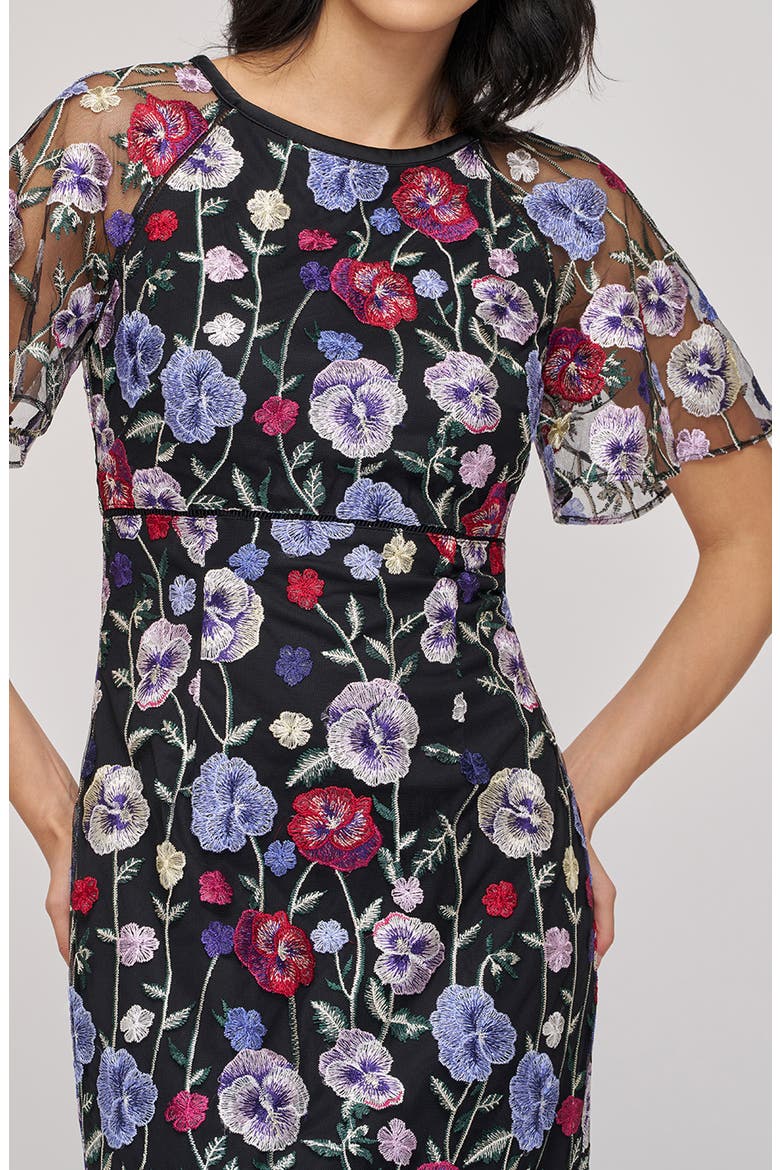 Embroidered Floral Mesh Cocktail Dress, Alternate, color, BLACK/ MULTI