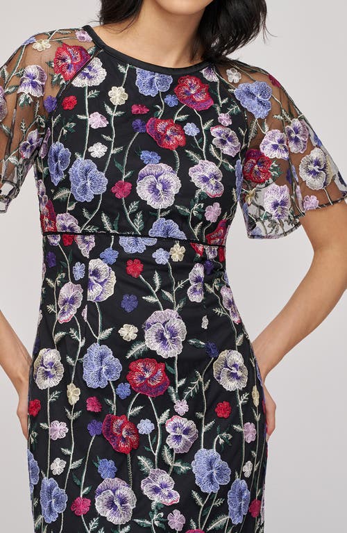 Js Collections Embroidered Floral Mesh Cocktail Dress In Multi