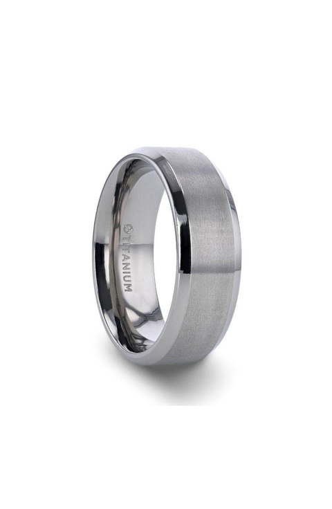Shire Titanium Flat Wedding Ring Brushed Center With Polished Beveled Edges