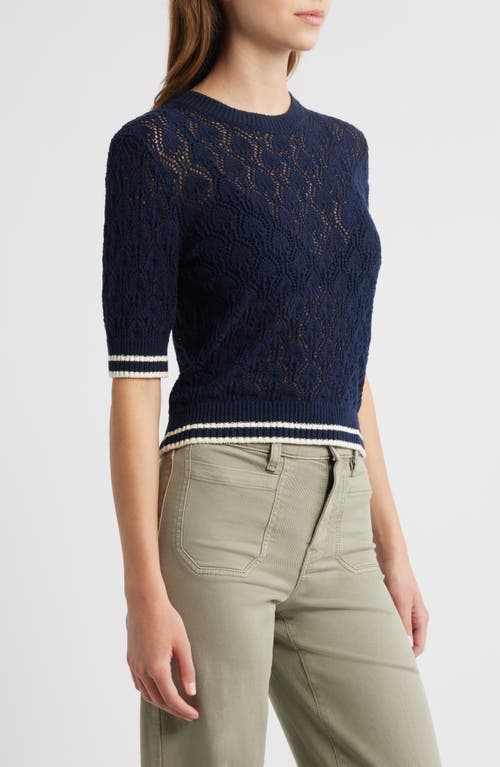 Frame The Rookie Open Stitch Short Sleeve Sweater In Blue