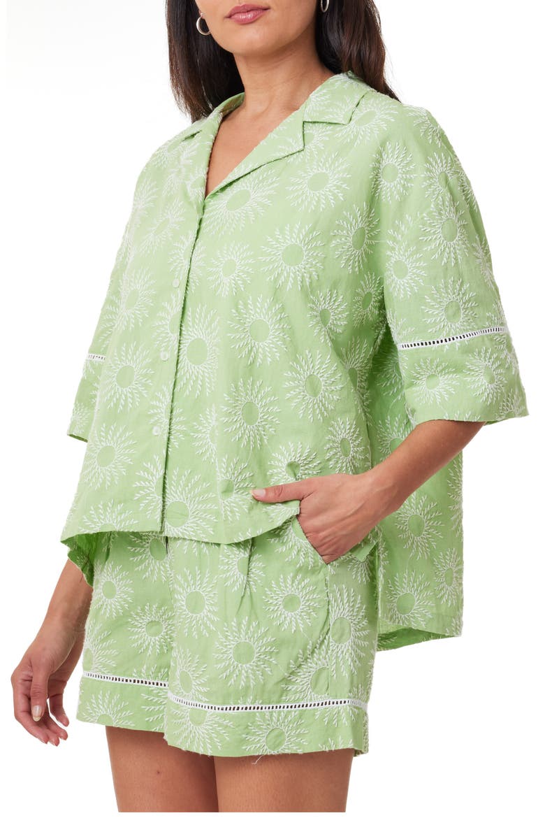 Embroidered Cotton & Linen Camp Shirt, Alternate, color, PISTACHIO