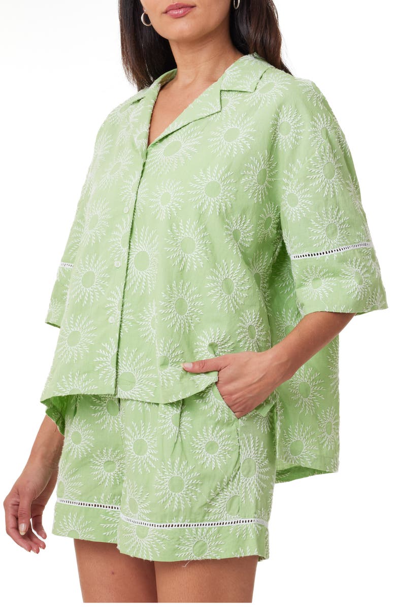 Scotch & Soda Embroidered Cotton & Linen Camp Shirt, Alternate, color, Pistachio