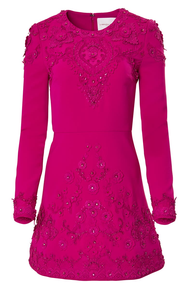 Carolina Herrera Beaded Embroidery Long Sleeve Cocktail Minidress, Alternate, color,