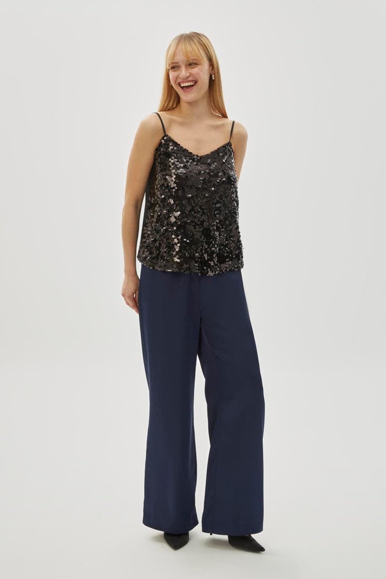 Drawstring Wide Leg Trousers, Alternate, color, NAVY BLUE