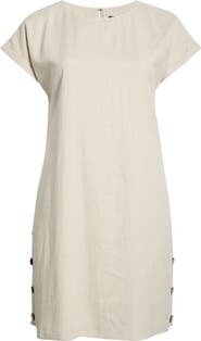 Jones New York Side Button Short Sleeve Linen Blend Dress