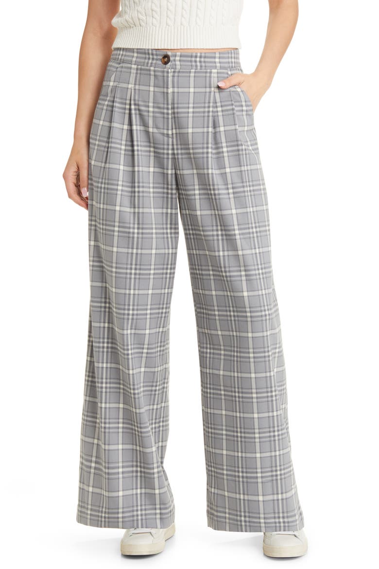 Double Pleat Wide Leg Pants, Main, color, GREY AVERY PLAID