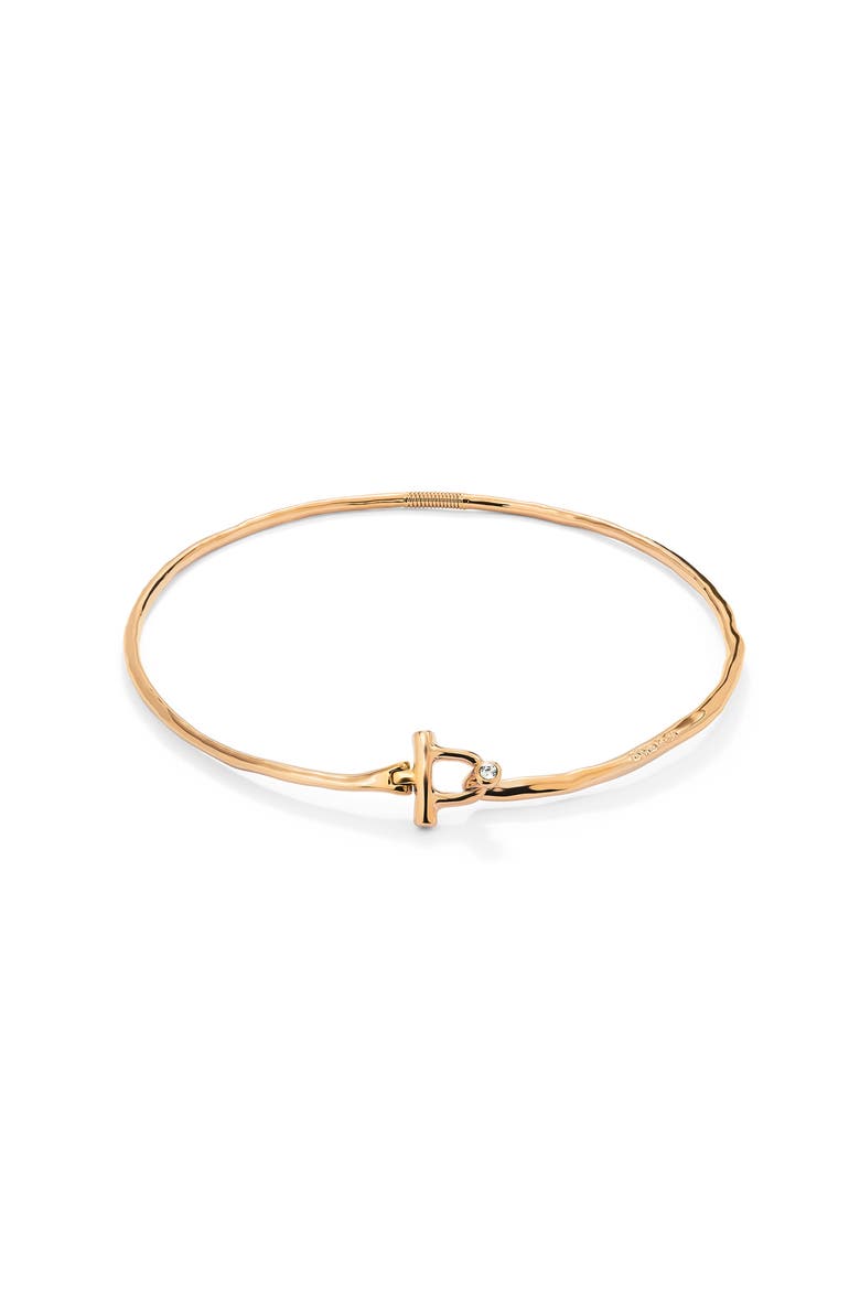 Rigid Necklace with 18K Gold-Plated Front Clasp with White Topaz, Alternate, color, Gold