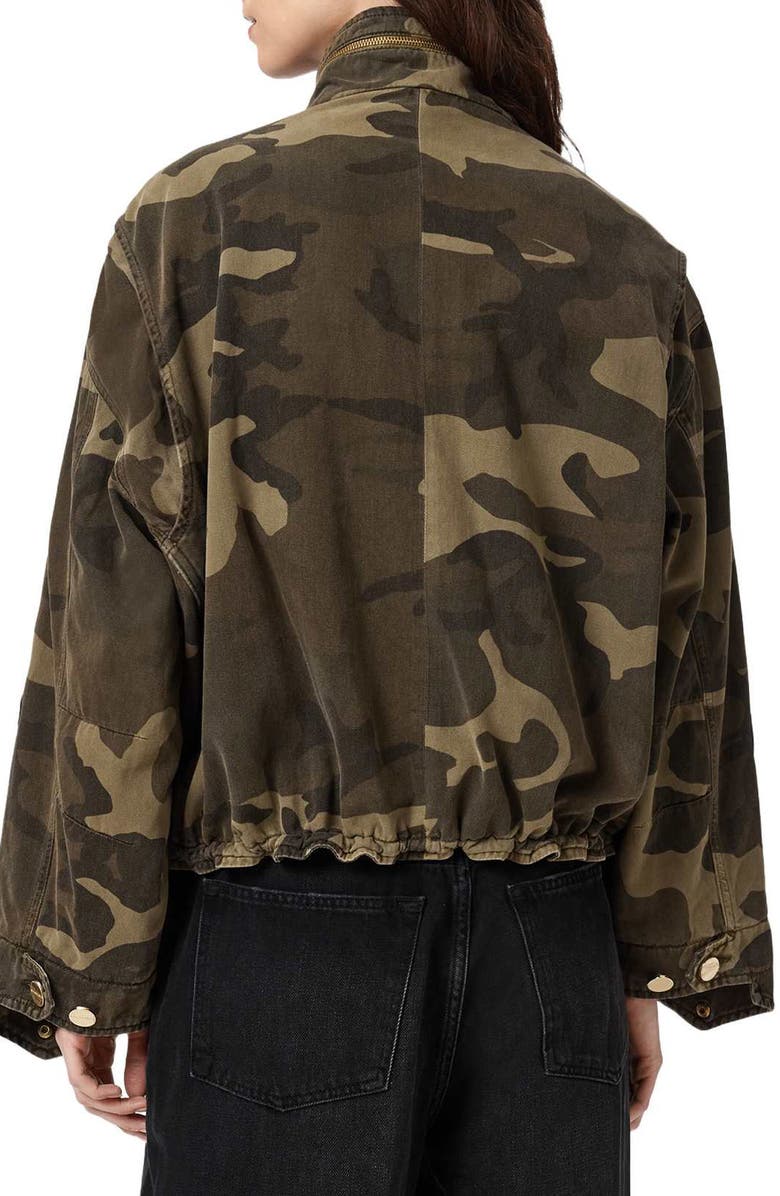 AllSaints Patch Detail Camo Print Cotton Jacket, Alternate, color, Camo Green