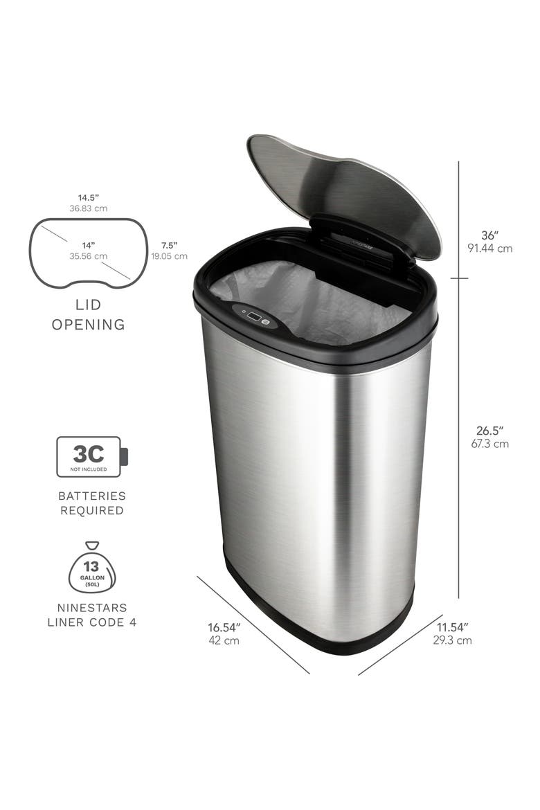 13.2 Gallon Stainless Steel Motion Sensor Trash Can, Alternate, color, SILVER BLACK