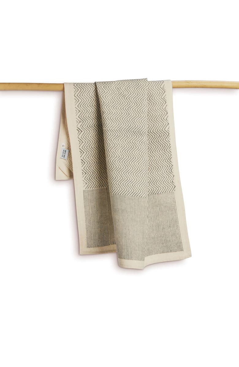 Sustainable Threads Make Waves - Hand Block Printed Kitchen Towels - Set of 2, Main, color, Slate