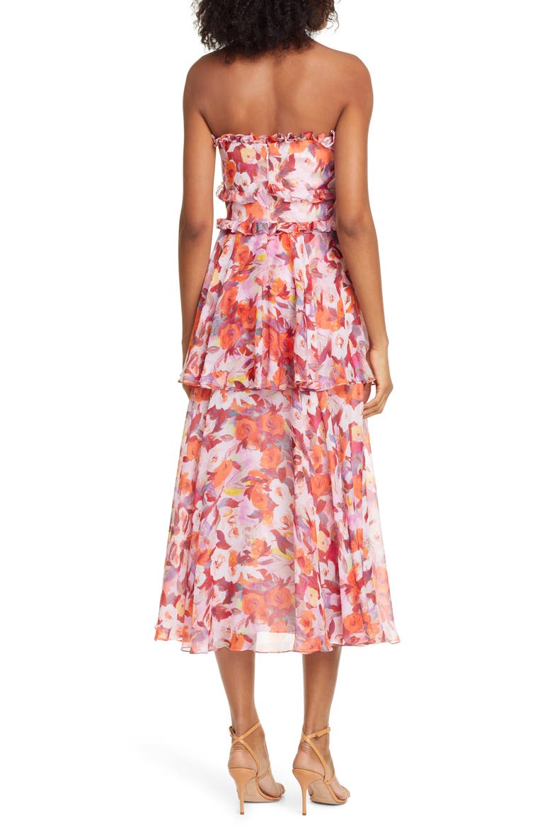 Darla Floral Print Silk Midi Dress, Alternate, color, RUST