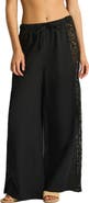 Sea Level Lace Panel High Waist Wide Leg Beach Pants
