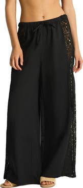 Sea Level Lace Panel High Waist Wide Leg Beach Pants