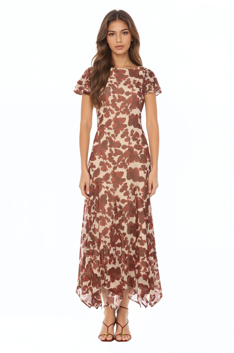 Kaelith Ruffle Sleeve Midi Dress