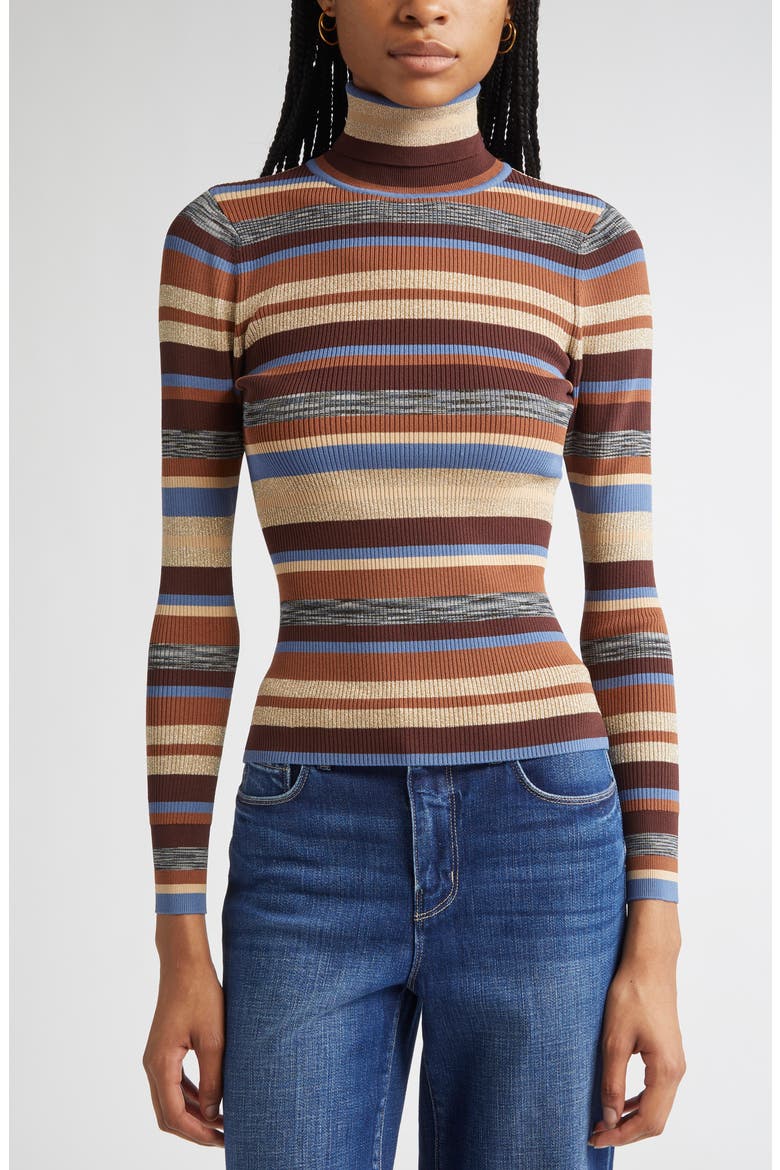 Olene Stripe Turtleneck Sweater, Main, color, STONE BLUE/ BROWN MULTI