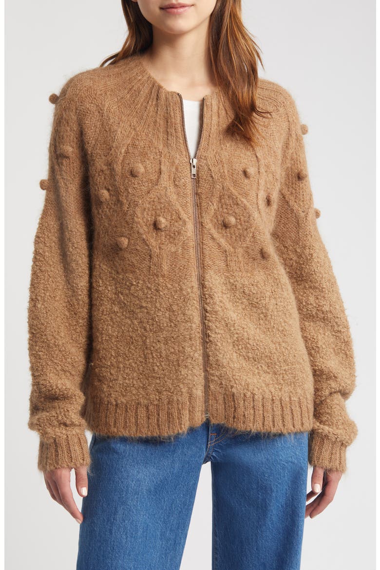 Popcorn Bouclé Zip-Up Cardigan, Main, color, MINK