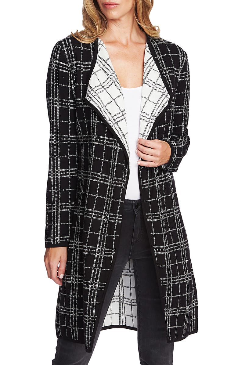 Vince Camuto Plaid Open Front Combed Cotton Cardigan, Main, color, 