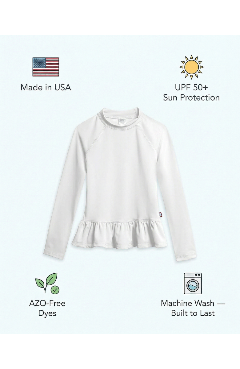 City Threads USA-Made Baby Girls Swim Peplum UPF 50+ Long Sleeve Rashguard Tee, Alternate, color, White