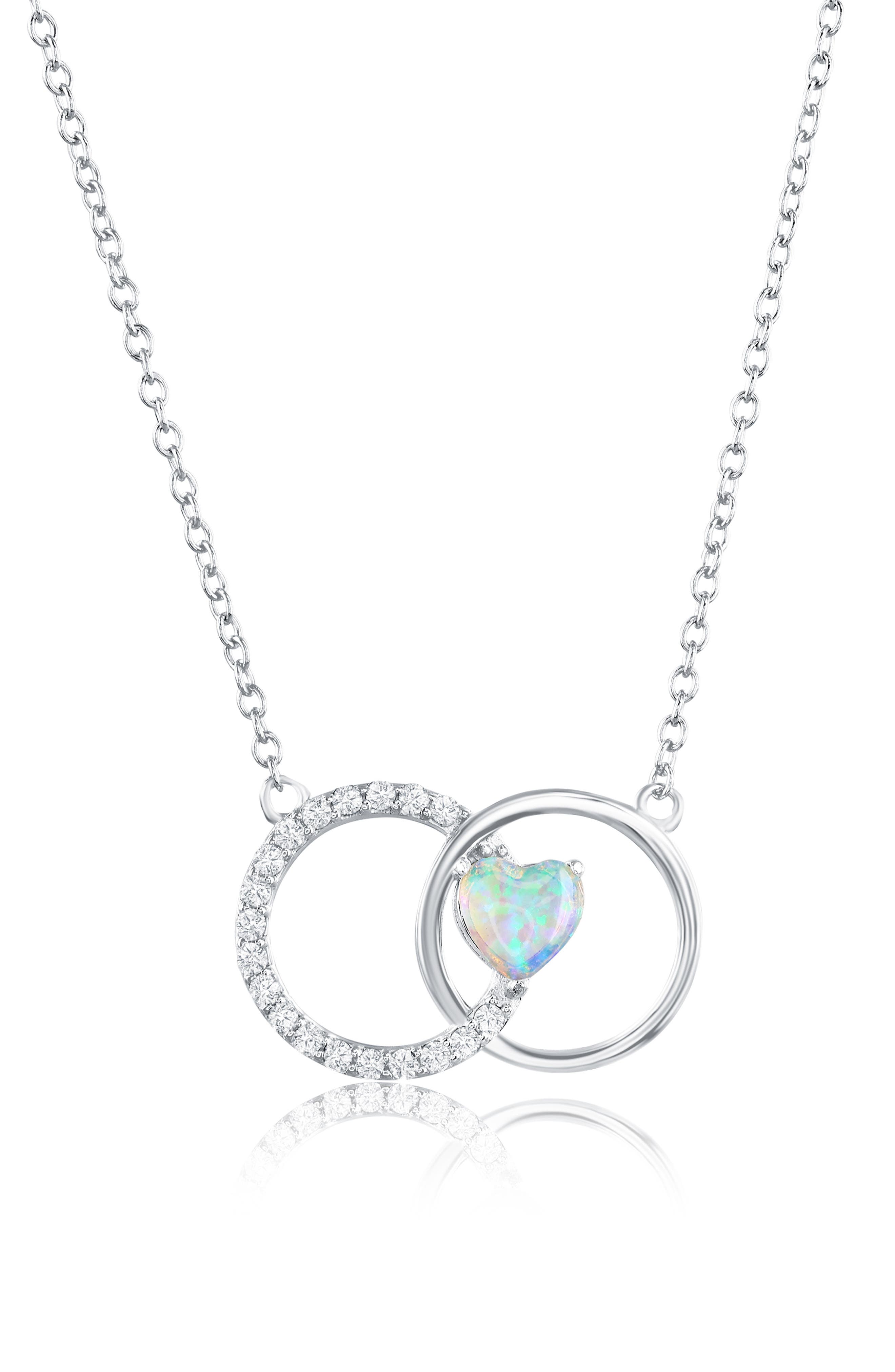 Sterling Silver Lab Created Opal Heart Circle Pendant Necklace