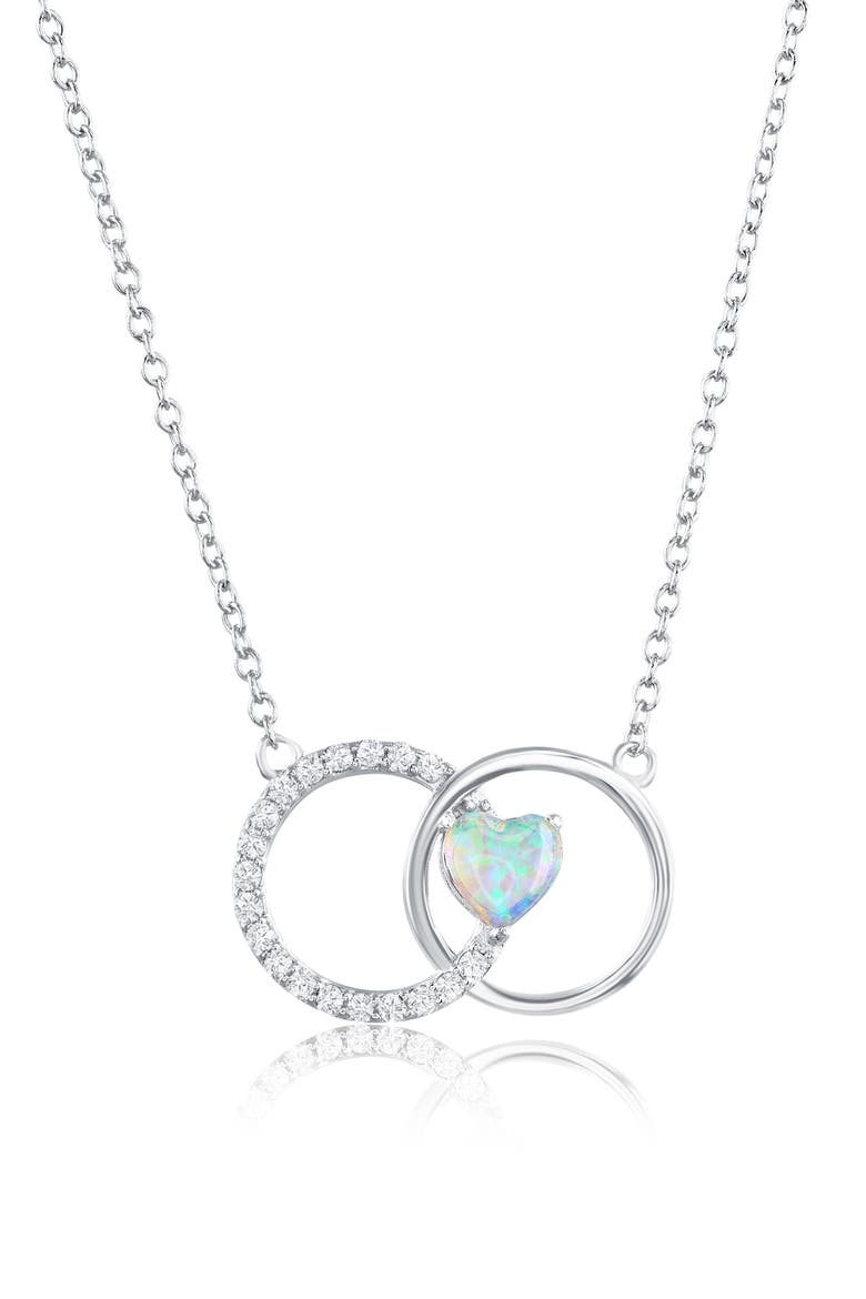Sterling Silver Lab Created Opal Heart Circle Pendant Necklace, Main, color, SILVER