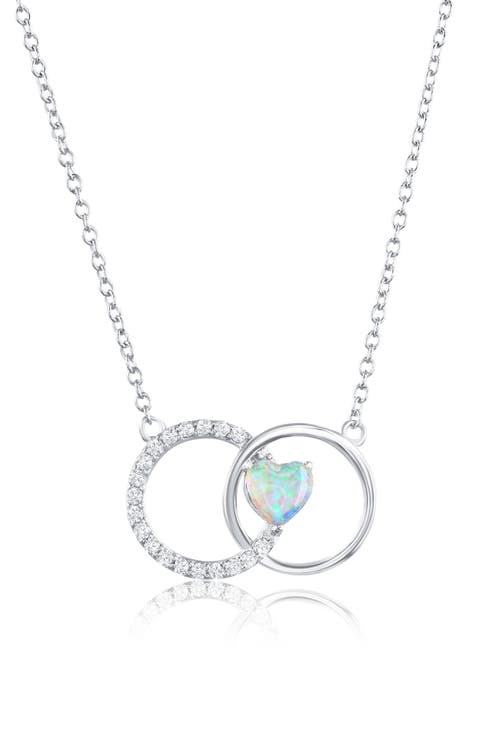 Sterling Silver Lab Created Opal Heart Circle Pendant Necklace