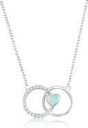 SIMONA Sterling Silver Lab Created Opal Heart Circle Pendant Necklace