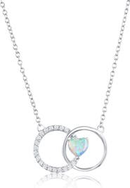 SIMONA Sterling Silver Lab Created Opal Heart Circle Pendant Necklace