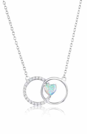 Sterling Silver Lab Created Opal Heart Circle Pendant Necklace