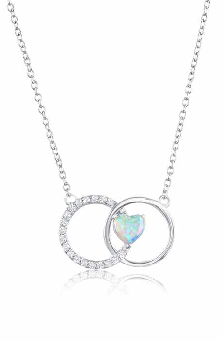 Sterling Silver Lab Created Opal Heart Circle Pendant Necklace