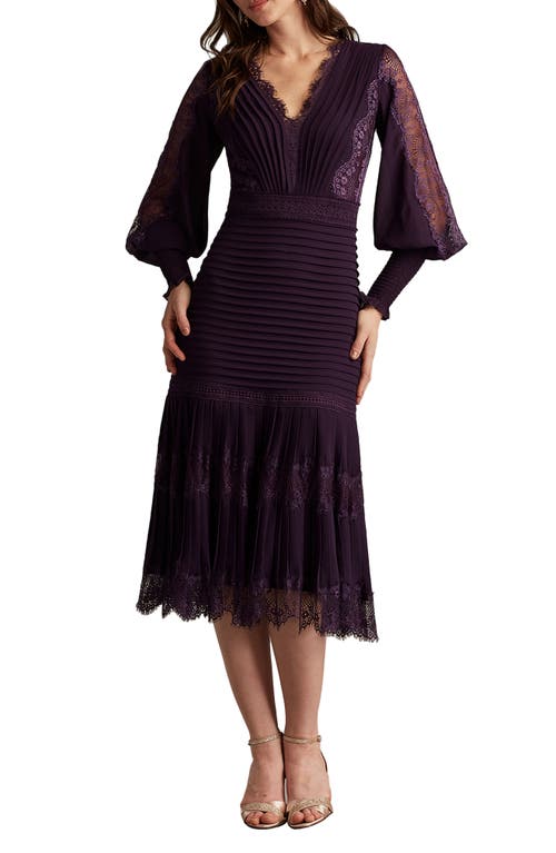Tadashi Shoji Lace Pintuck Long Sleeve Cocktail Dress In Purple