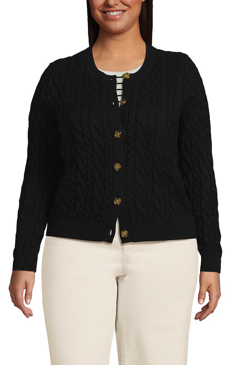 Lands' End Plus Size Drifter Cable Cardigan Sweater, Main, color, 