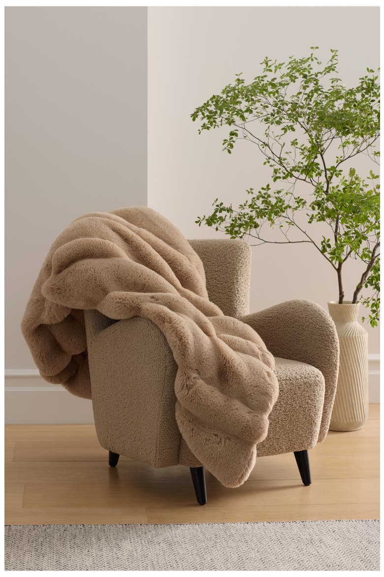 Channel Cuddle Faux Fur Throw Blanket, Alternate, color, BRANDY