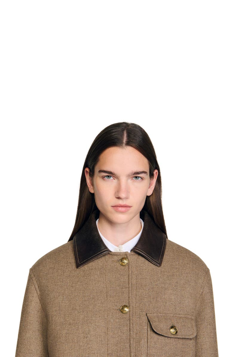 SANDRO Tweed coat, Alternate, color, Caramel