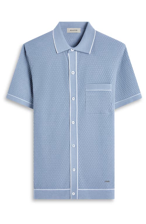 Bugatchi Tipped Short Sleeve Button-up Sweater In Shark