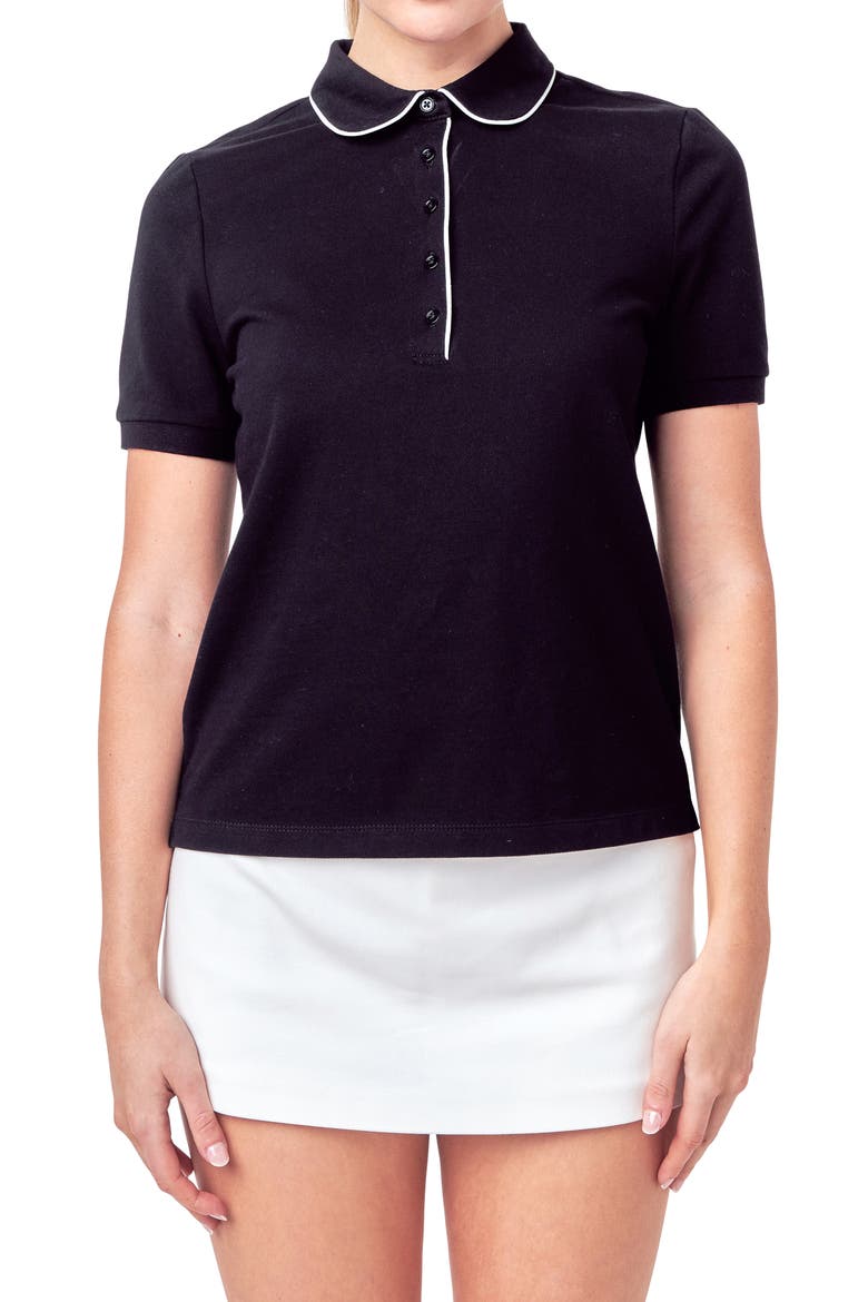 Piped Polo Shirt, Alternate, color, BLACK