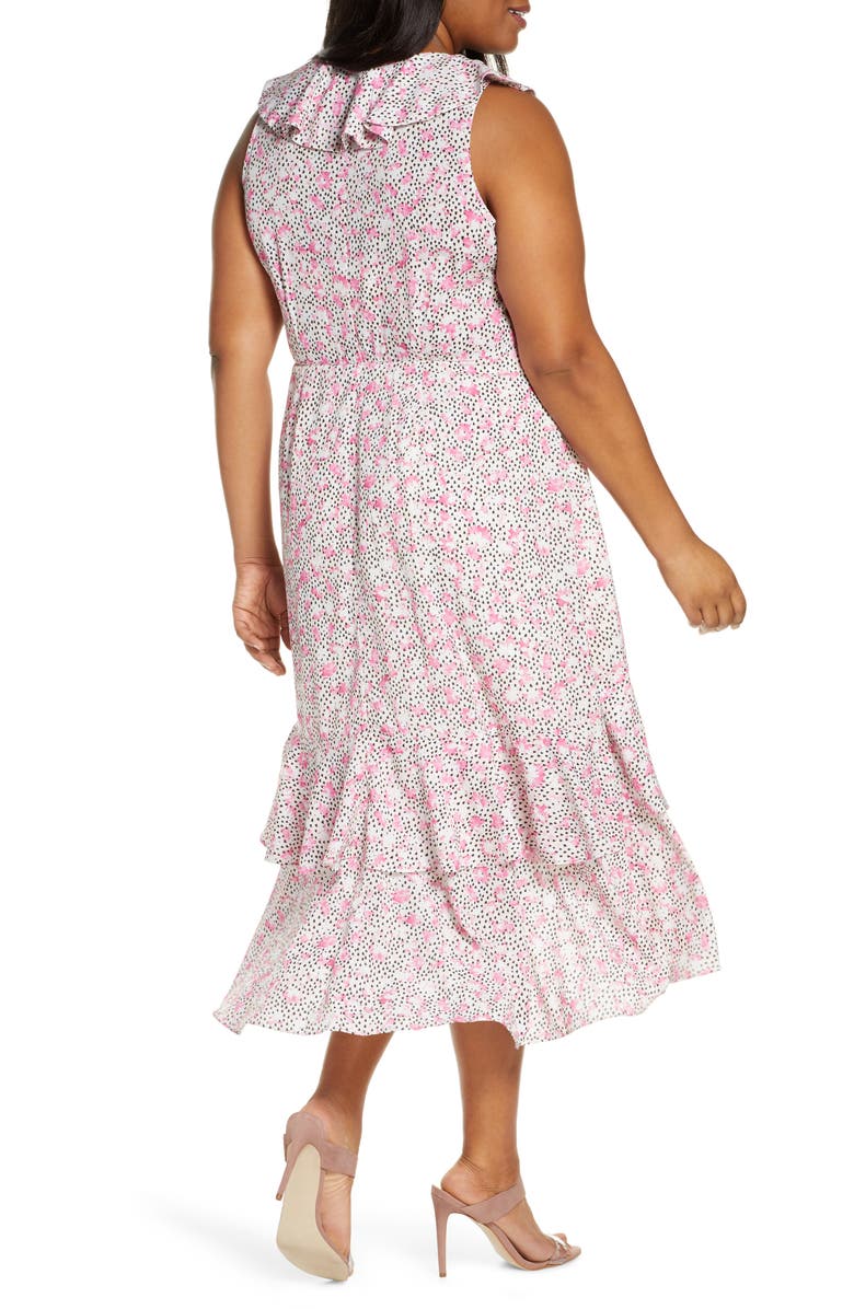 ELOQUII Ruffle Detail High Low Dress, Alternate, color, 