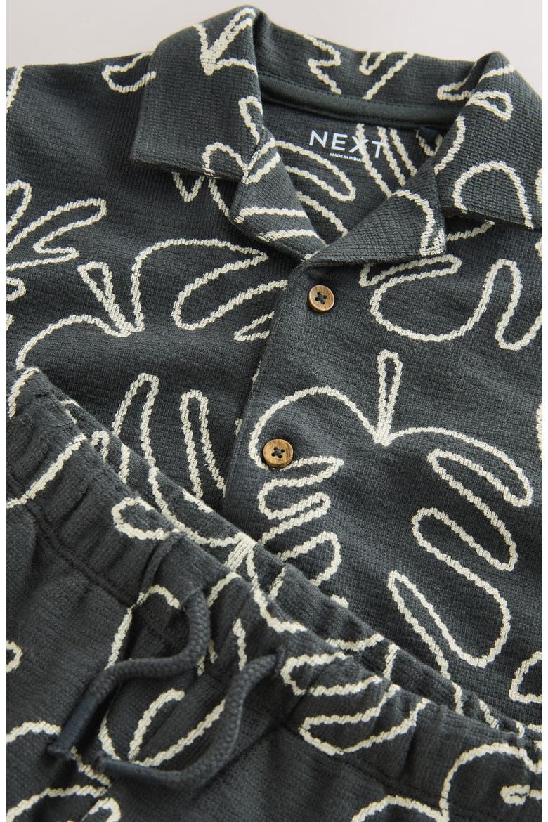 Kids' Palm Leaf Button-Up Shirt & Shorts Set, Alternate, color, BLACK