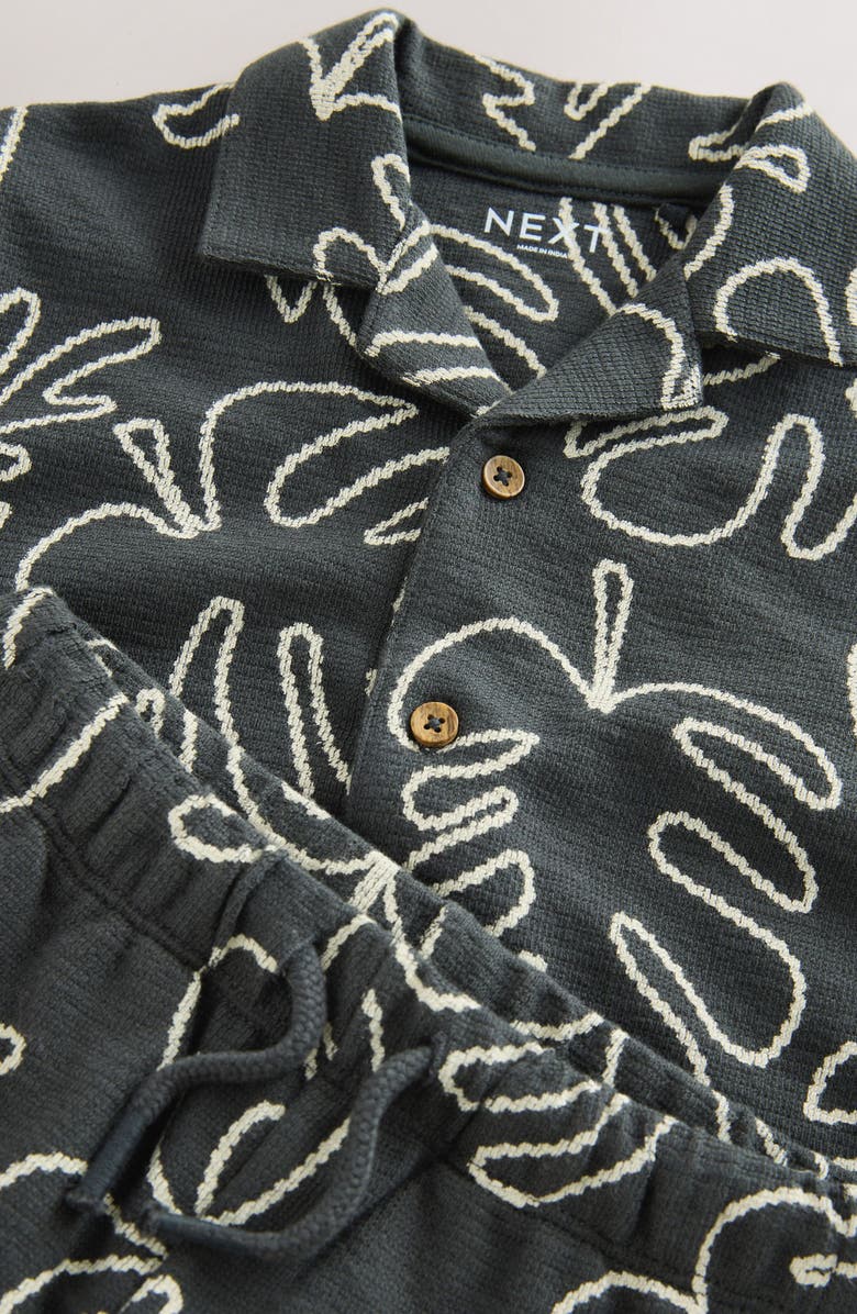 NEXT Kids' Palm Leaf Button-Up Shirt & Shorts Set, Alternate, color, Black