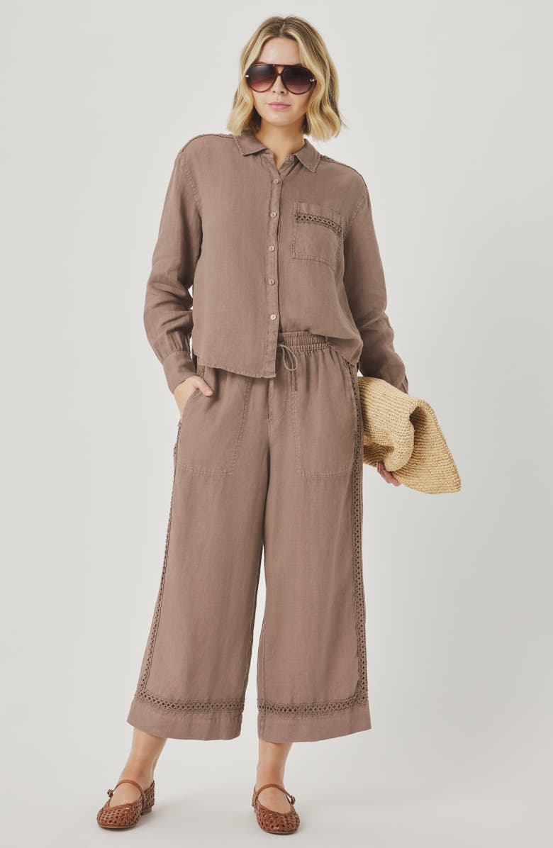 Splendid Stella Linen Button Down Shirt, Alternate, color, Wicker Beige