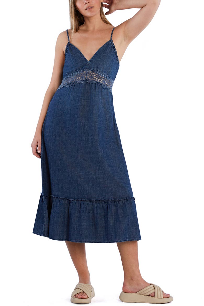 Jolie Lace Inset Cotton Blend Dress, Alternate, color, JOLIE BLUE