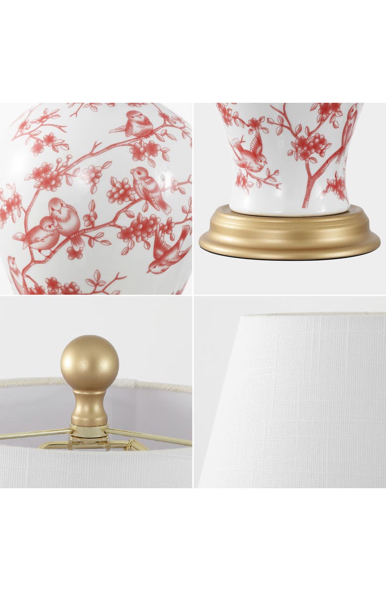 JONATHAN Y Grace French Country Cottage Ceramic/Iron Floral Urn LED Table Lamp, Alternate, color, White/Red