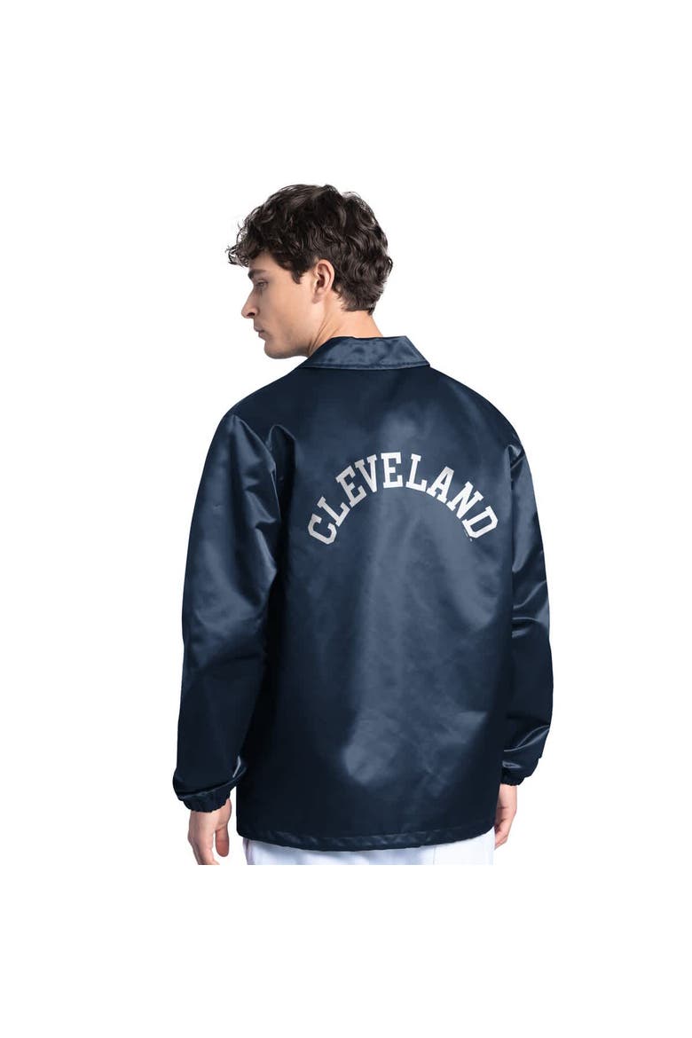 Men's Starter  Navy Cleveland Guardians Cooperstown Collection Point Man Full-Snap Coaches Jacket, Alternate, color, Navy